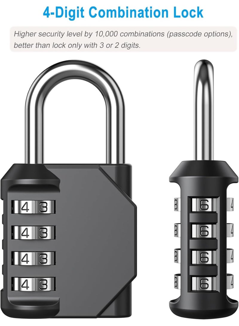 Combination Padlock, 4-Digit Resettable Passcode Padlock, 2 Pack, School Gym Locker, Sports Locker, Metal Portable Lock, Combo Lock for Fence, Toolbox, Gate, Case, Hasp Storage (Black) - Image 2